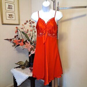 NEW Women’s Red Lace Chemise Nightgown Adjustable Straps Ruffle Nightie 6 S